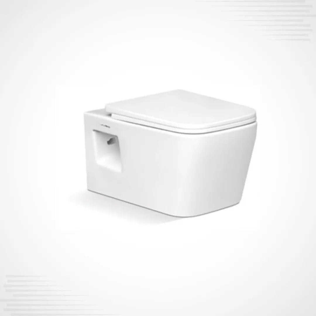 White wall-mounted toilet on a white background