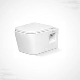White toilet bowl with seat on a white background