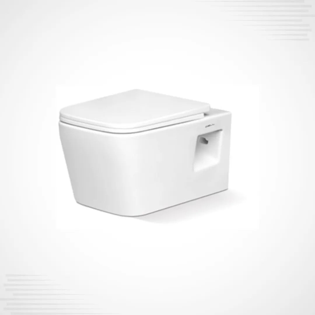 White toilet bowl with seat on a white background