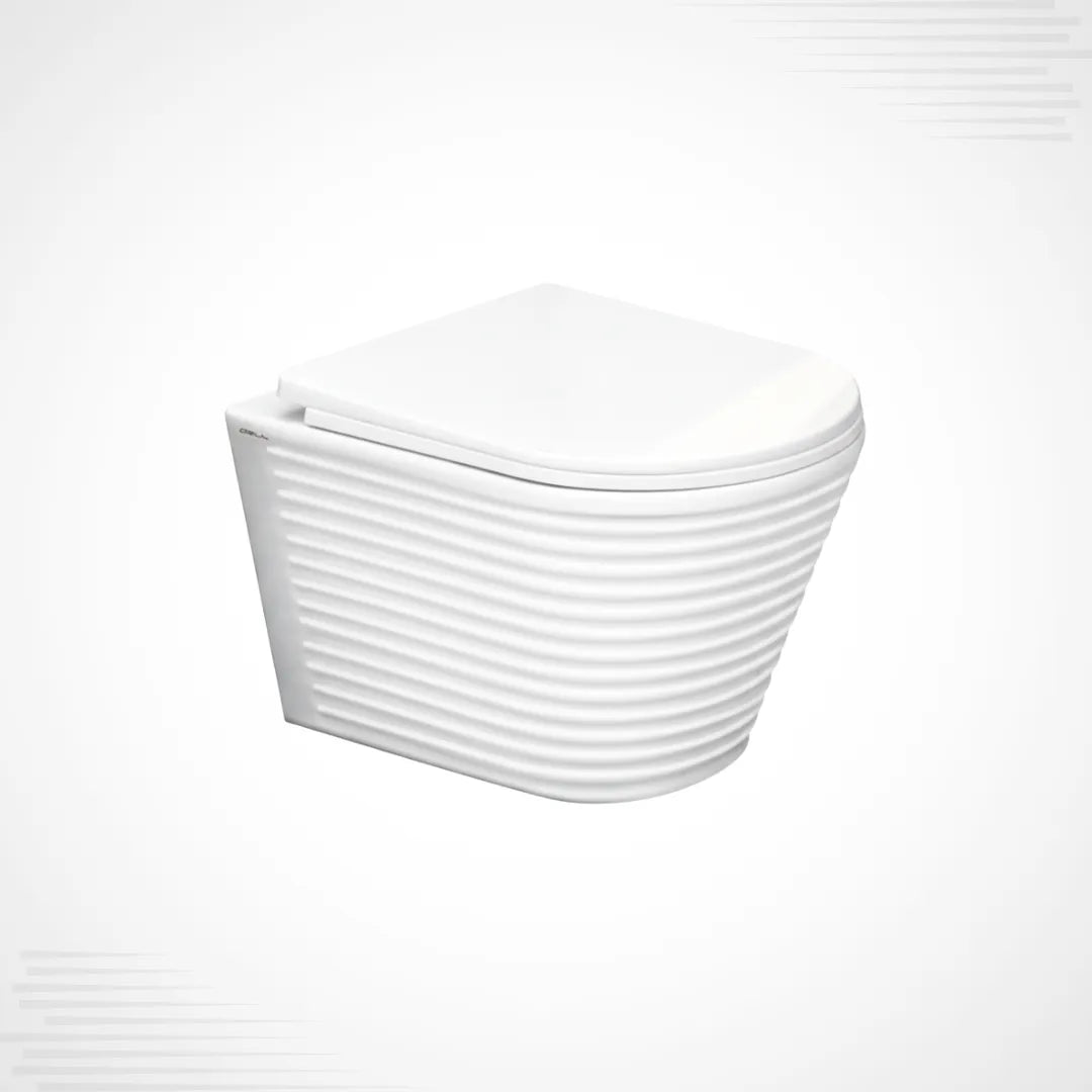White wall-mounted toilet on a white background