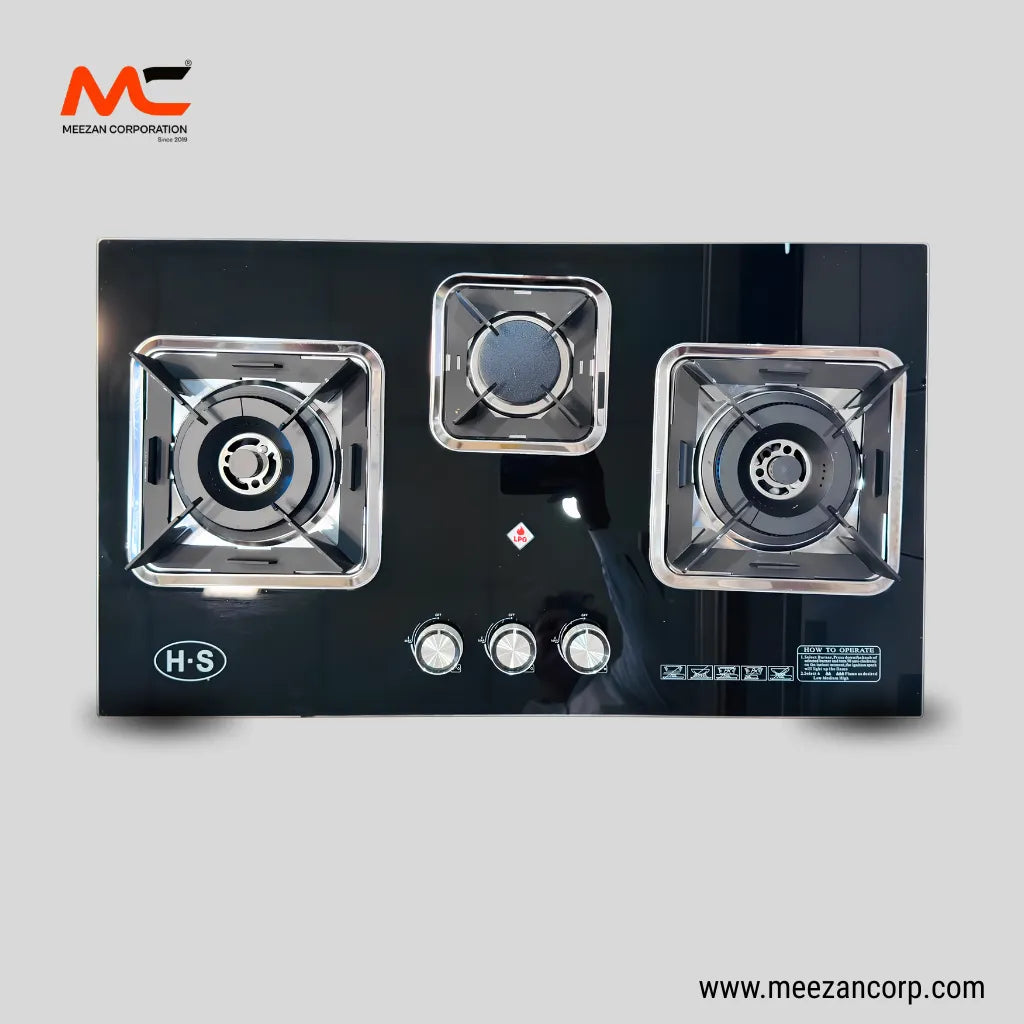 H-S 3-Burner Black Tempered Glass Built-In Hob