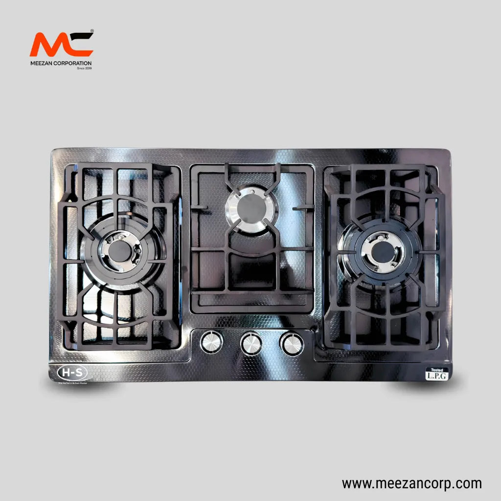 H-S 3-Burner Black Textured Stainless Steel Built-In Hob