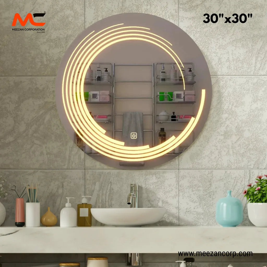 LED Mirror – Concentric Orbit Glow