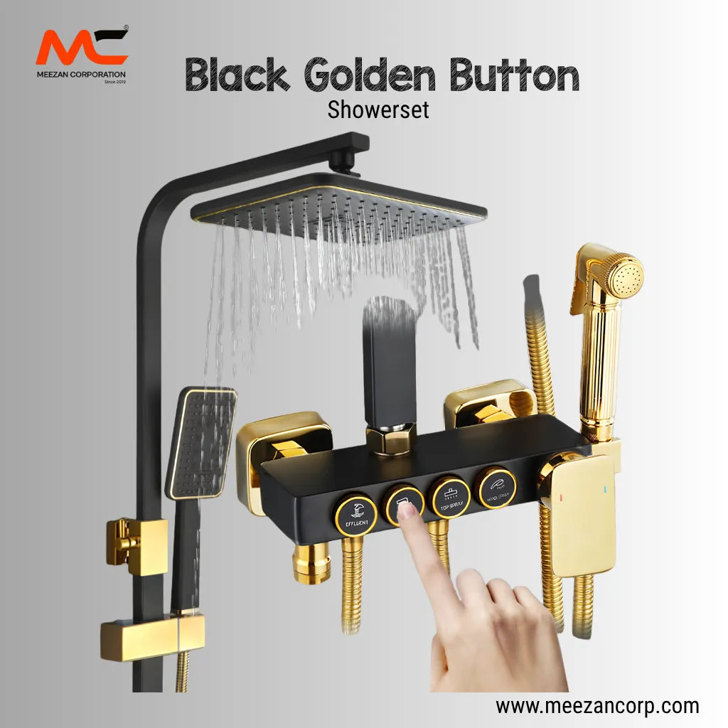 Luxury Black Golden Button Shower Set