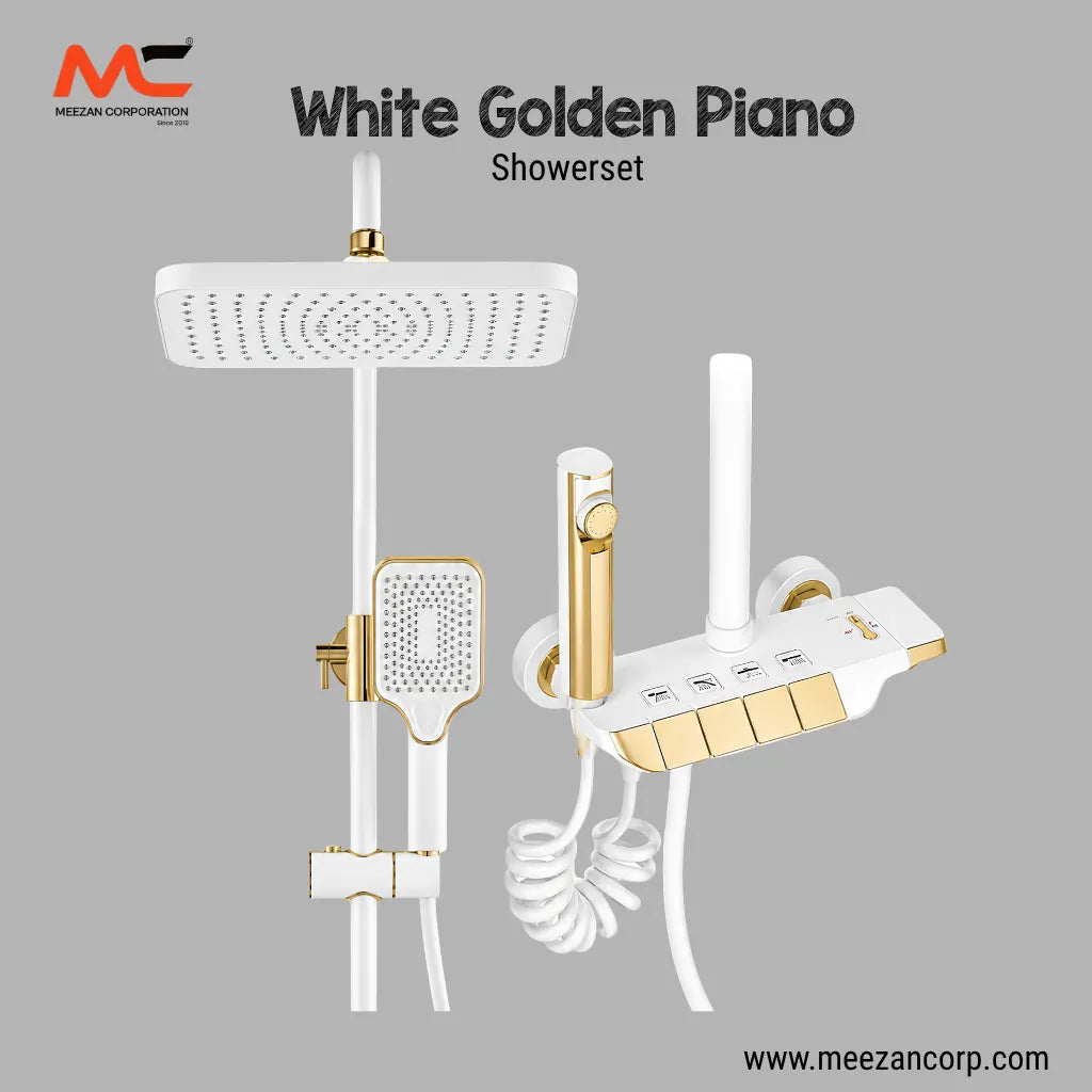 Luxury White Golden Piano Shower Set