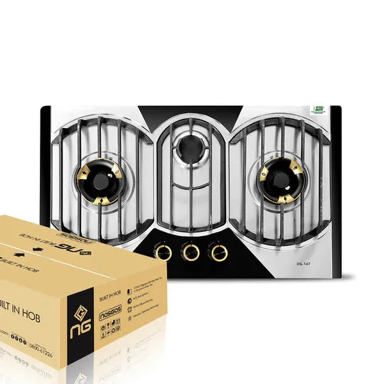 NasGas DG-147 3-Burner Brass Burner Stainless Steel Built-In Gas Hob with Auto Ignition