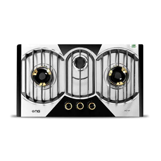 NasGas DG-147 3-Burner Brass Burner Stainless Steel Built-In Gas Hob with Auto Ignition