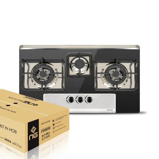 NasGas DG-222 BK 3-Burner Black Glass Built-In Gas Hob