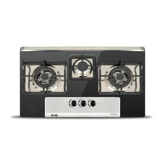 NasGas DG-222 BK 3-Burner Black Glass Built-In Gas Hob
