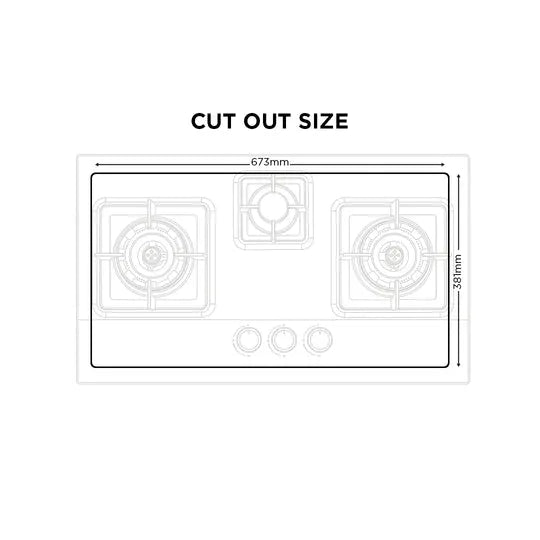 NasGas DG-225G 3-Burner Tempered Glass Built-In Gas Hob