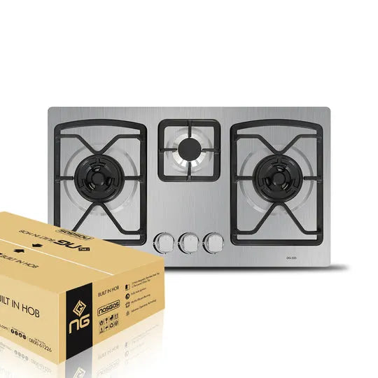 NasGas DG-333 3-Burner Non-Magnetic Stainless Steel Built-In Gas Hob