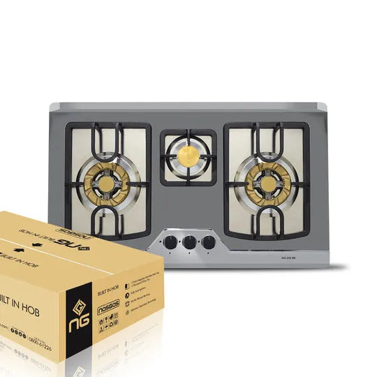 NasGas DG-333 BK 3-Burner Stainless Steel Built-In Gas Hob