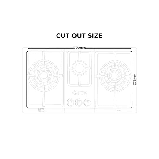 NasGas DG-444 BK 3-Burner Built-In Gas Hob