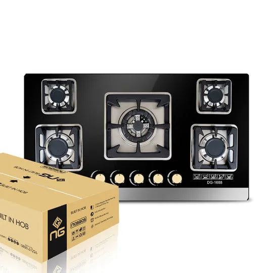 NasGas DG-GN 5 5-Burner Tempered Glass Built-In Gas Hob with Auto Ignition