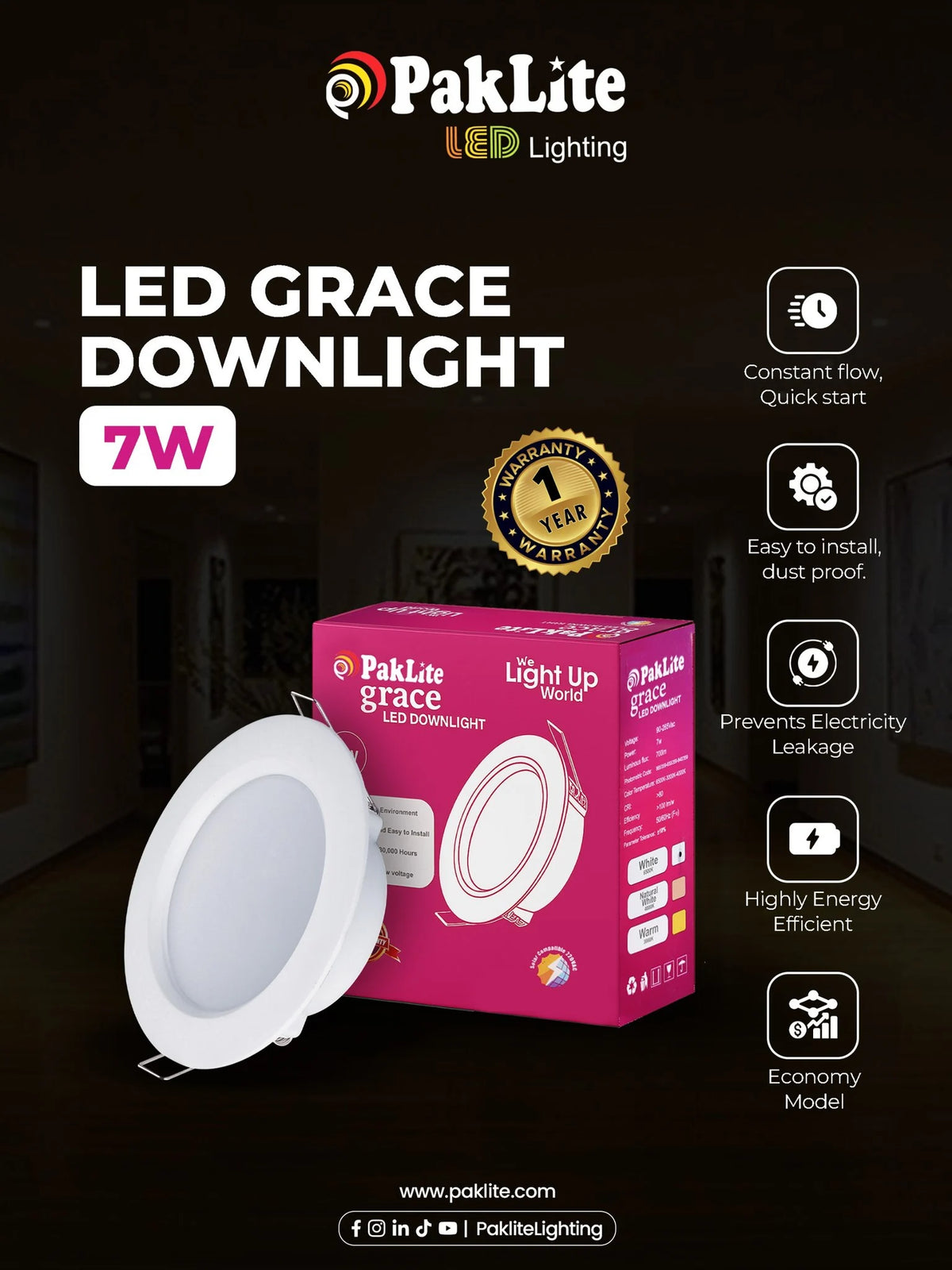 PakLite LED Grace Down Light 3/4”
