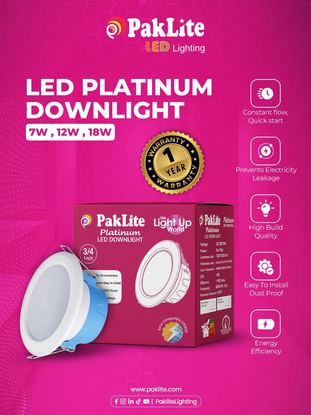 PakLite LED Platinum Down Light