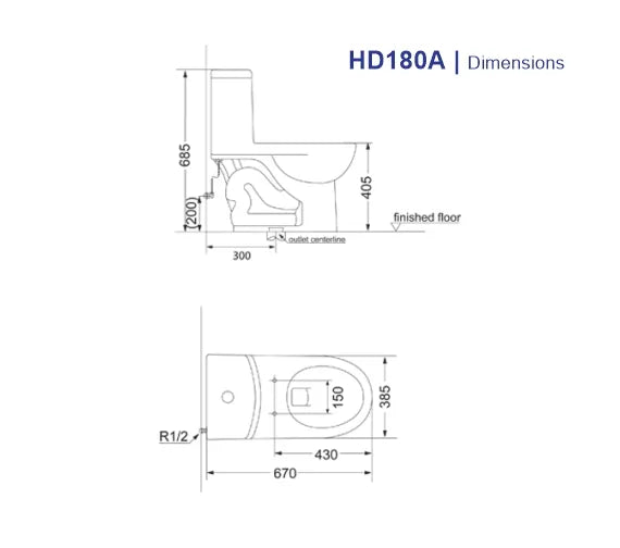 Porta HD180A Cito One Piece Toilet with Hydraulic Seat Cover