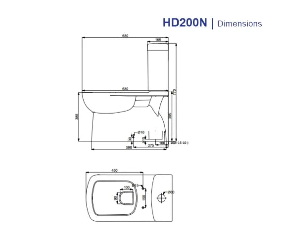 Porta HD200N Cito Two-Piece Toilet with Normal Seat Cover