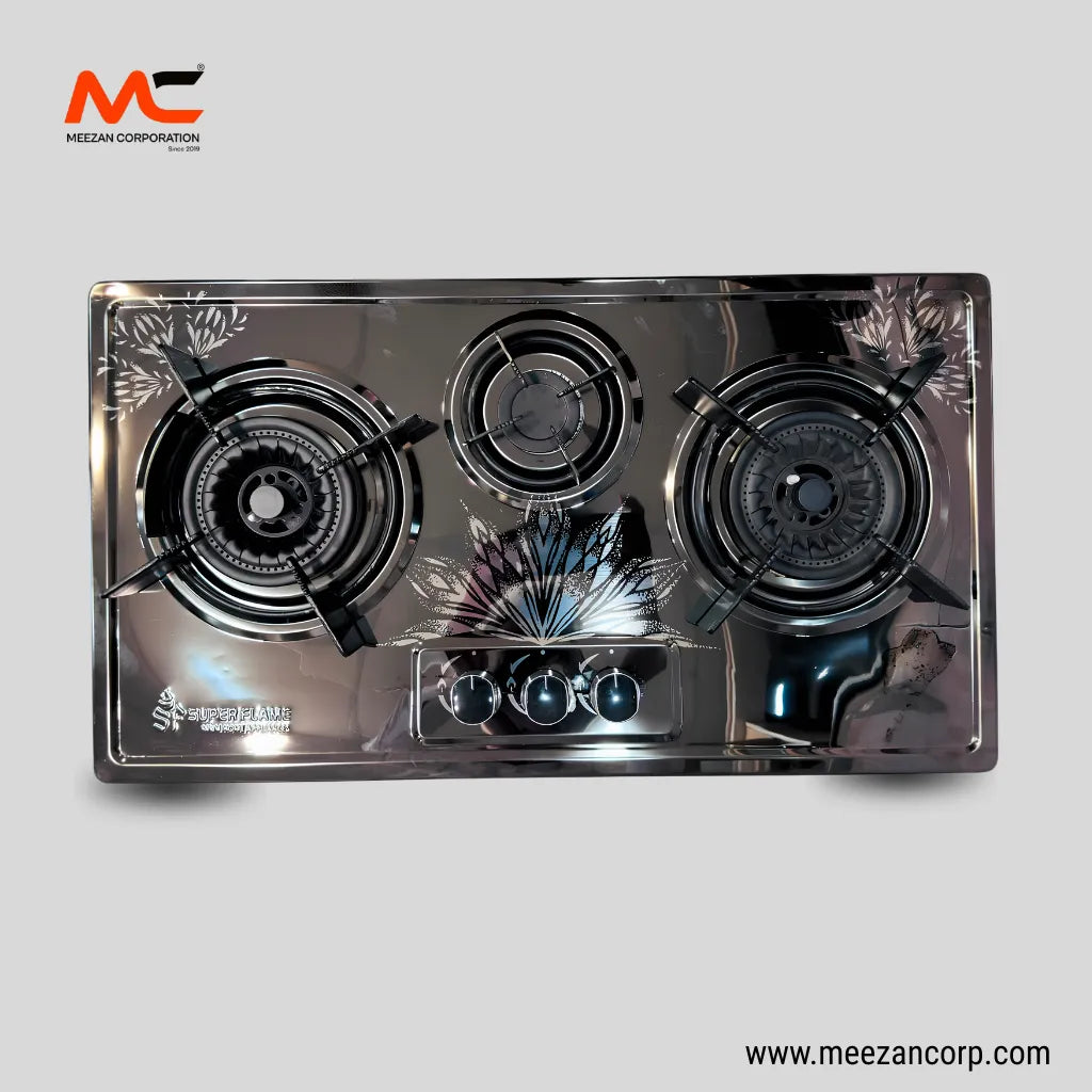 Super Flame 3-Burner Stainless Steel Built-In Hob (Floral Art Edition)