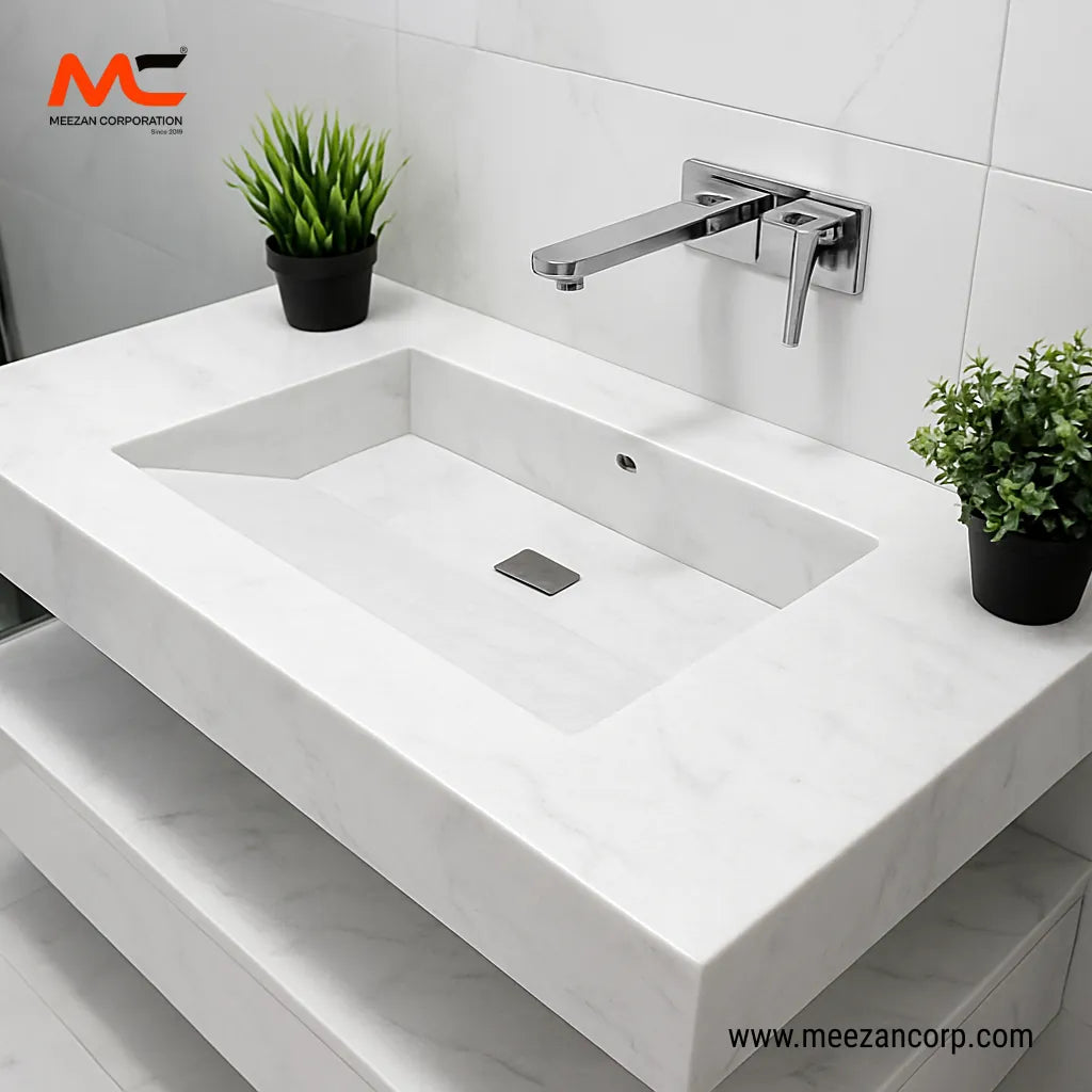 Tile Vanity Alabaster Cloud White and Polished Chrome