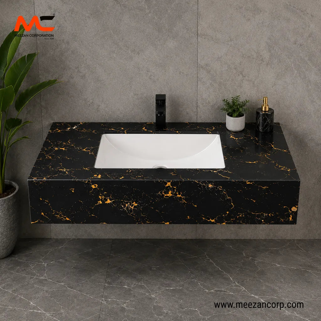 Tile Vanity – Black & Gold Marble