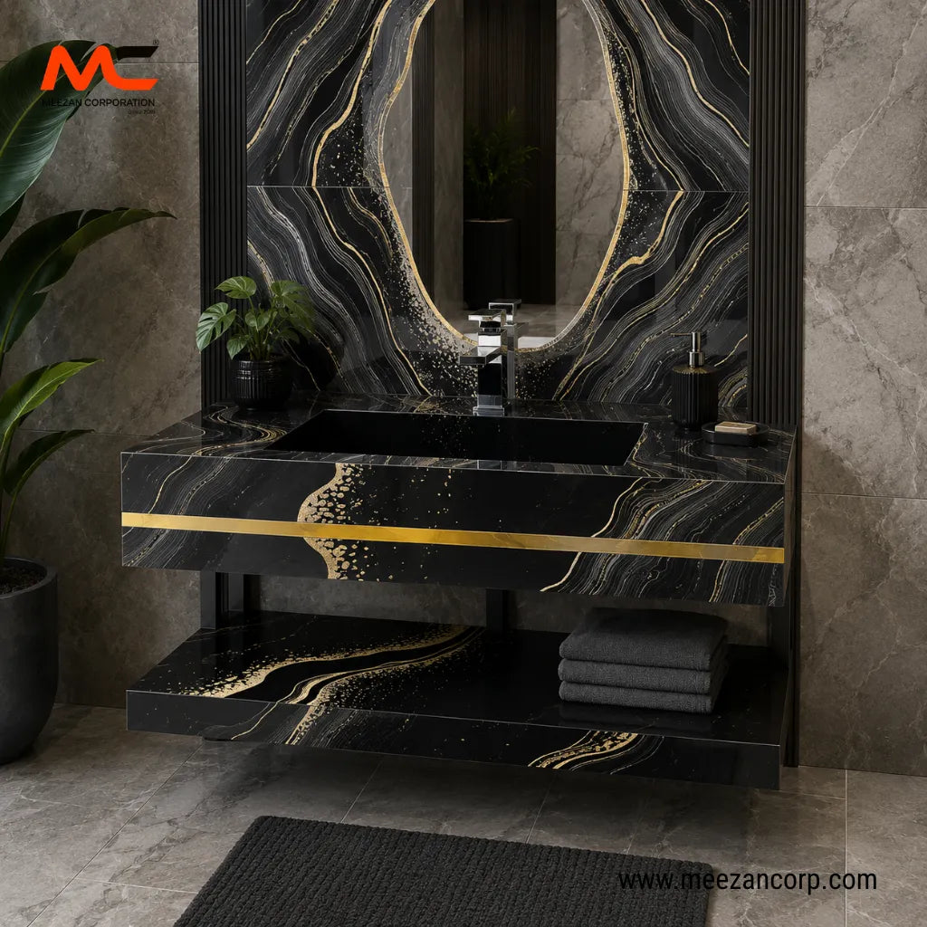 Tile Vanity – Black & Gold Marble