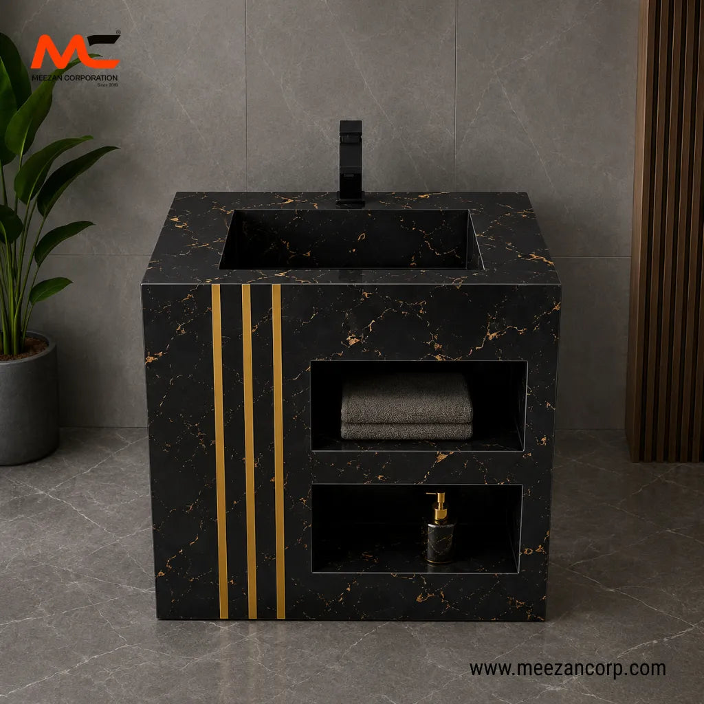 Tile Vanity – Black & Gold