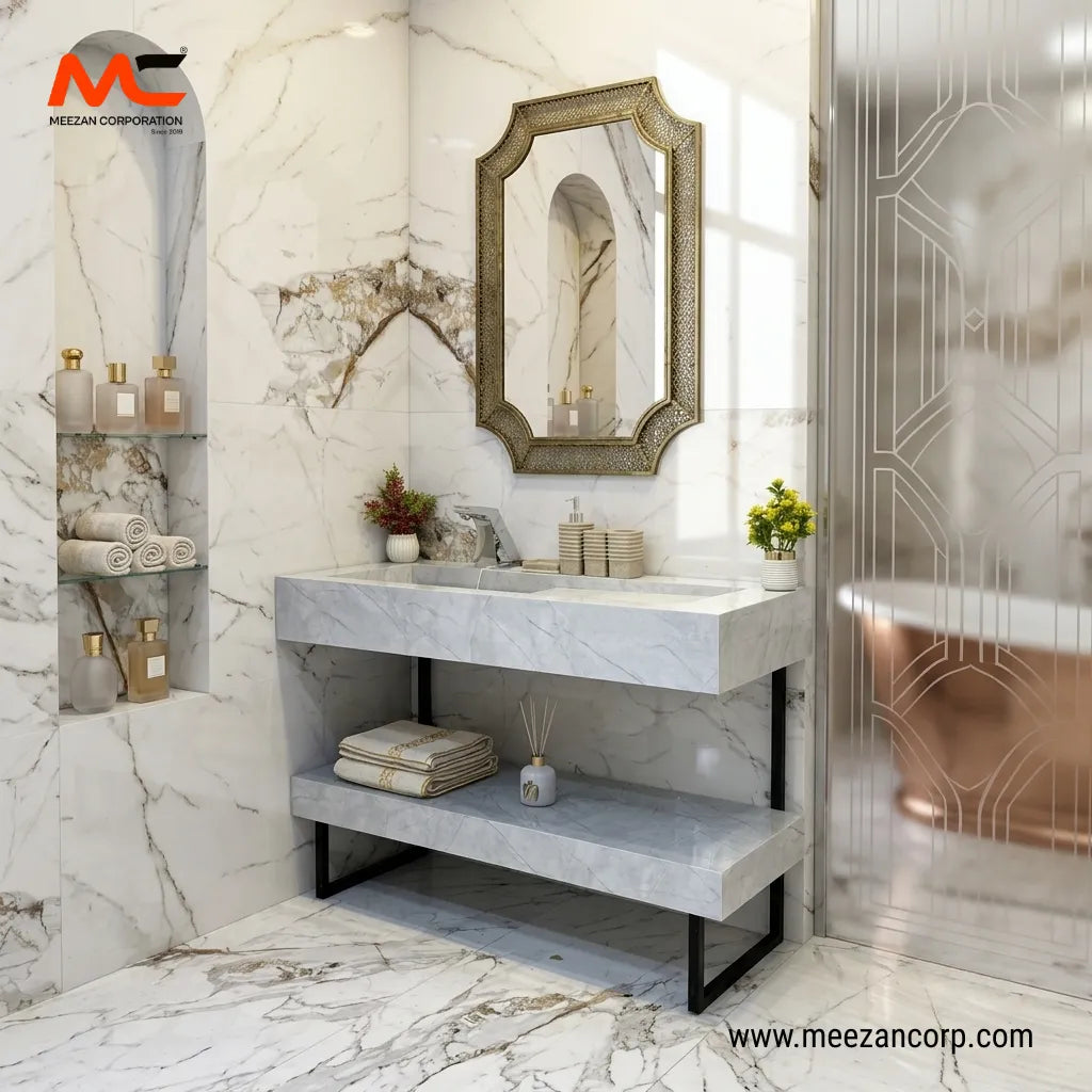 Tile Vanity – Calacatta Gold & Grey Marble