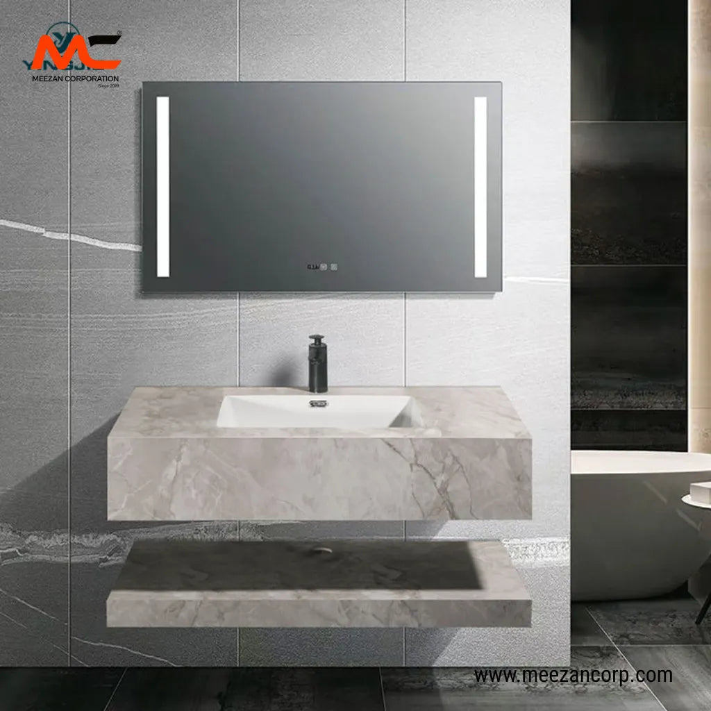 Tile Vanity Calacatta Smoke Grey and Ivory White