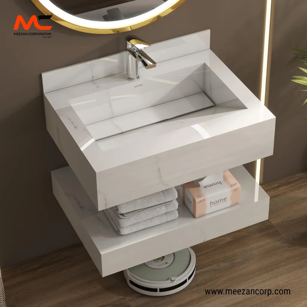 Tile Vanity Carrara White and Chrome Silver