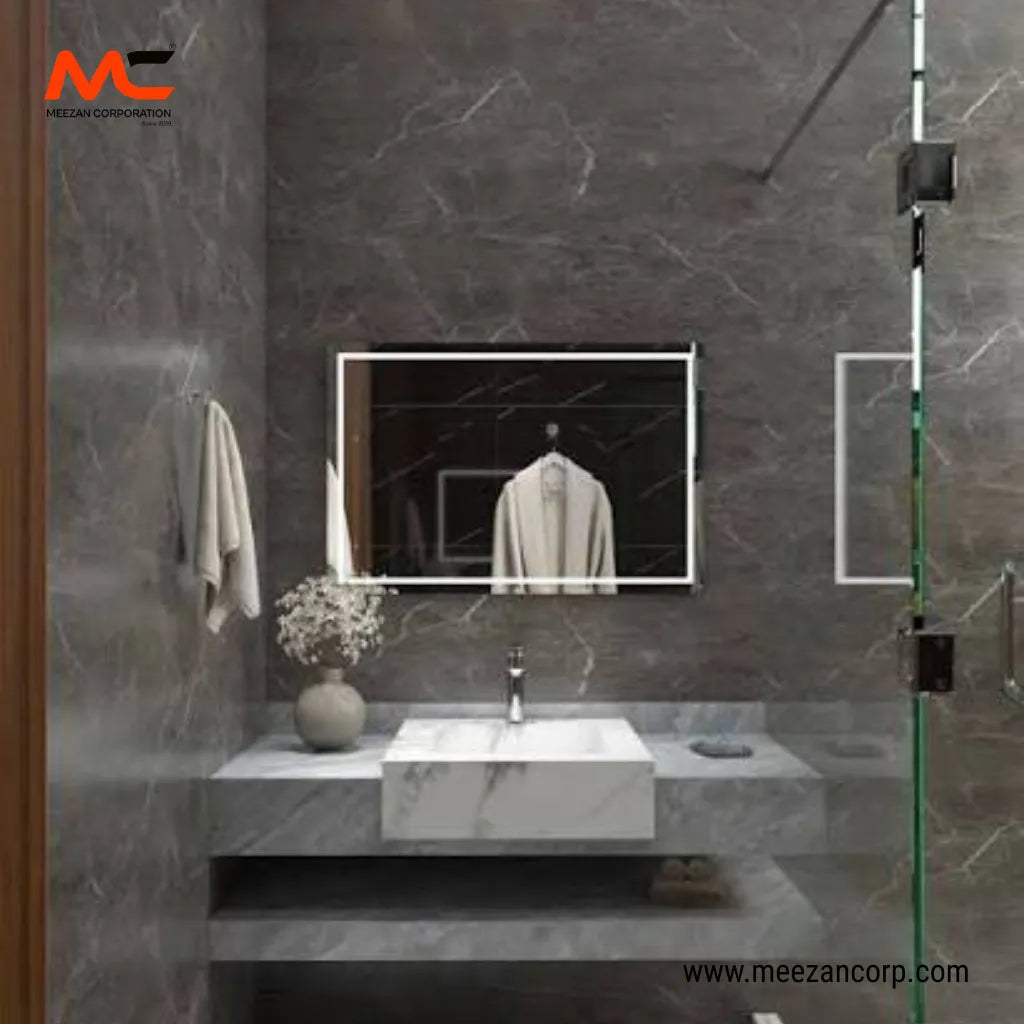 Tile Vanity Charcoal Slate Grey and Snow White