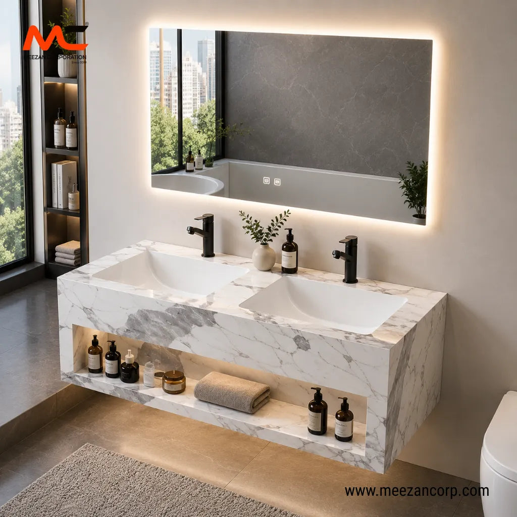 Tile Vanity Double – White & Grey
