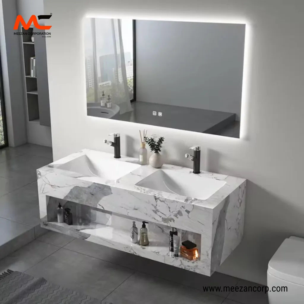 Tile Vanity Double – White & Grey
