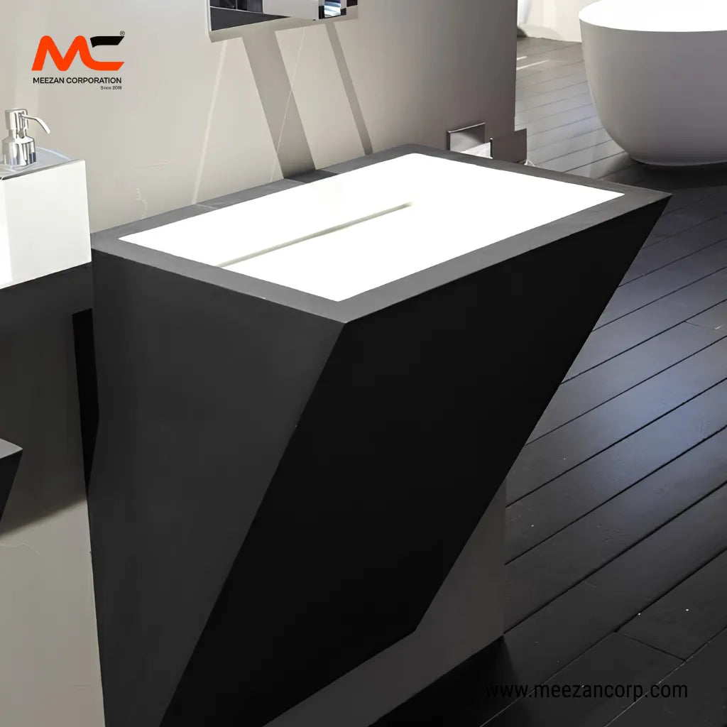 Tile Vanity Graphite Basalt and Satin White