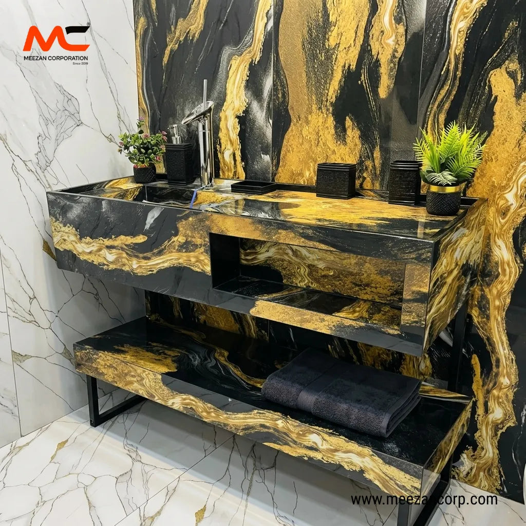 Tile Vanity – Nero Portoro & Liquid Gold