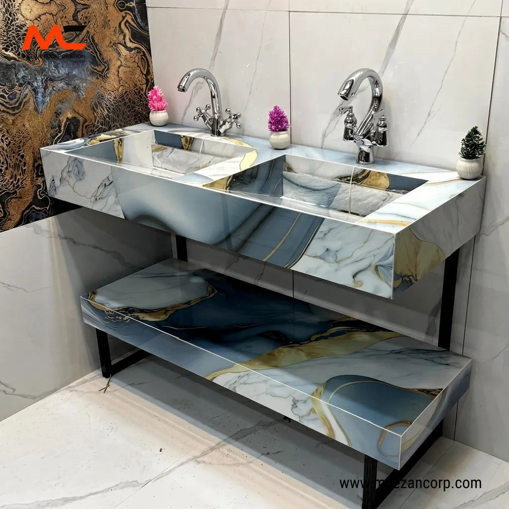 Tile Vanity – Ocean Blue & Liquid Gold (Double)