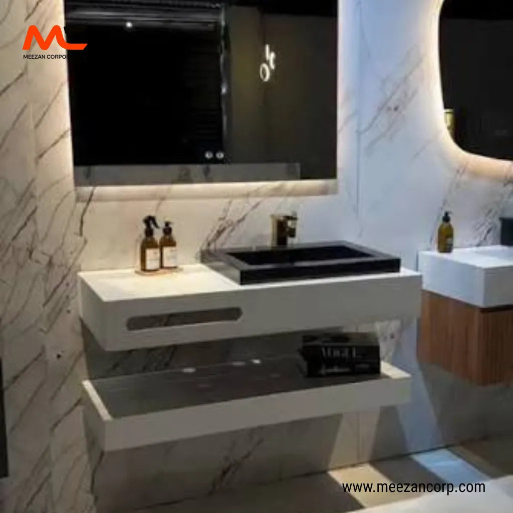 Tile Vanity Polar White and Midnight Noir