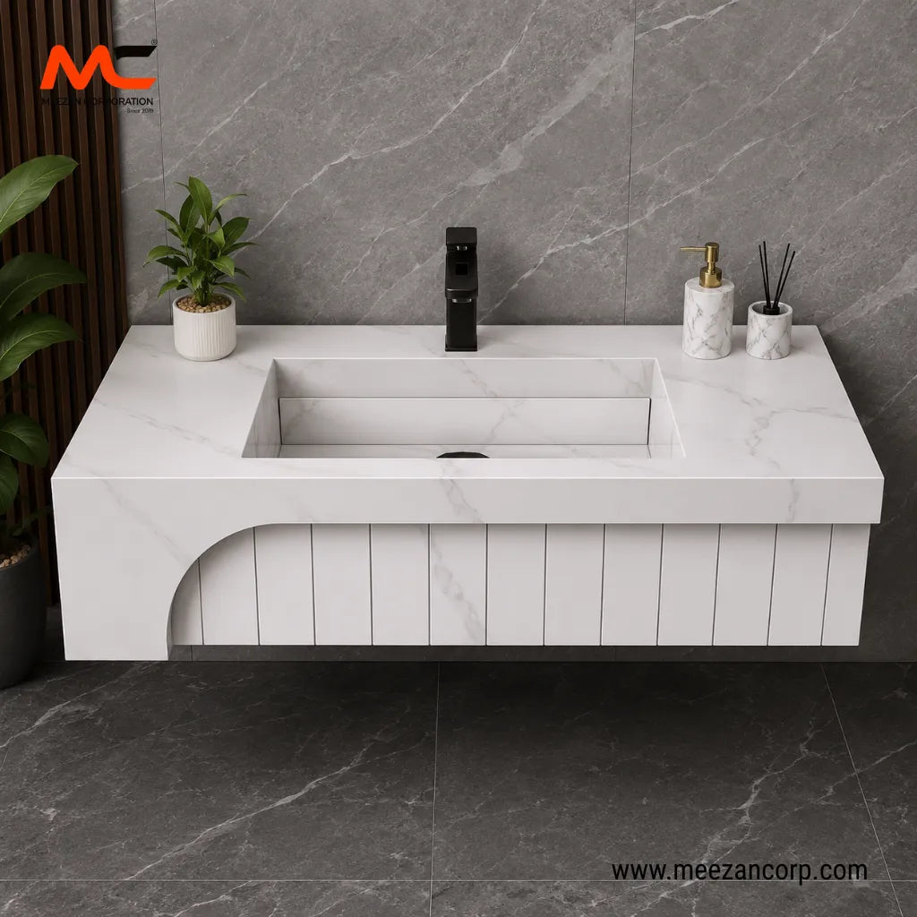 Tile Vanity – White Marble