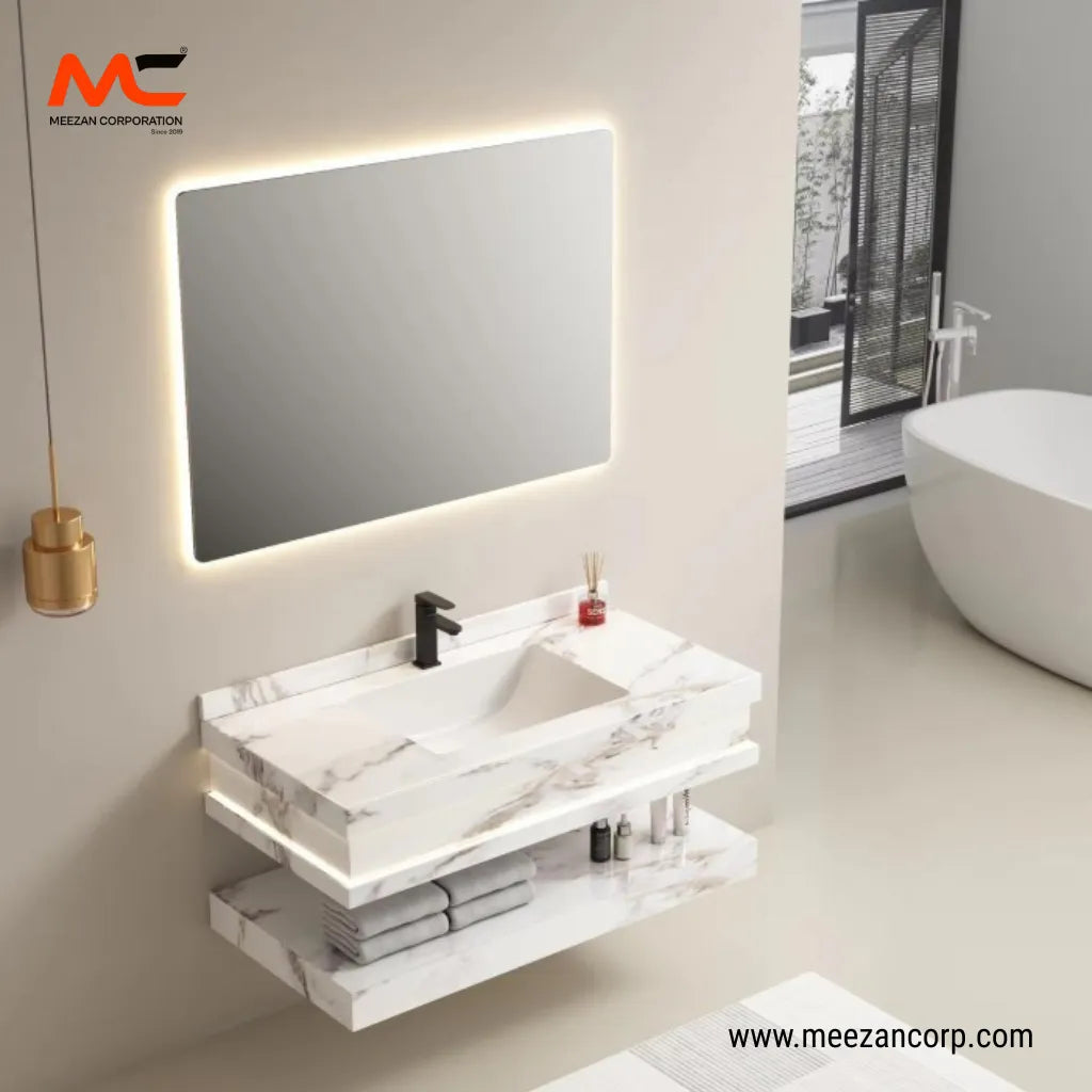Tile Vanity – White with Beige Accent