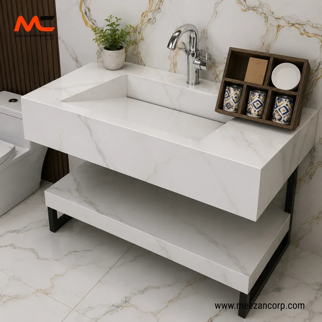 Tile Vanity – White with Stone Grey Veins