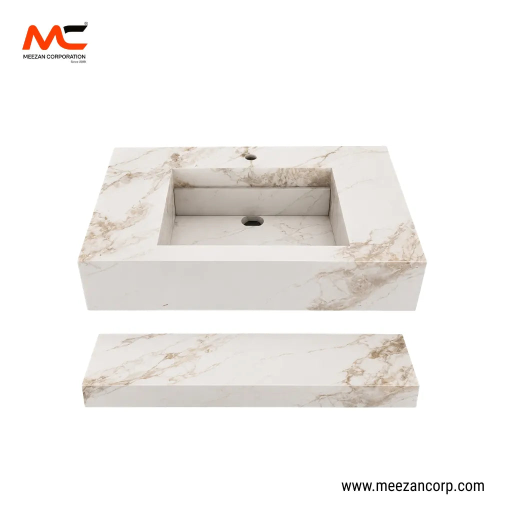 Tile Vanity – White & Beige Marble