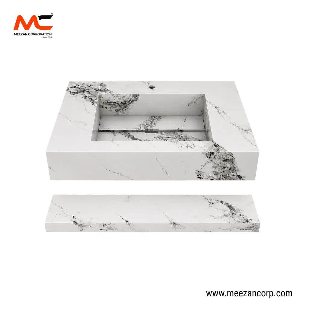 Tile Vanity – White & Black Marble