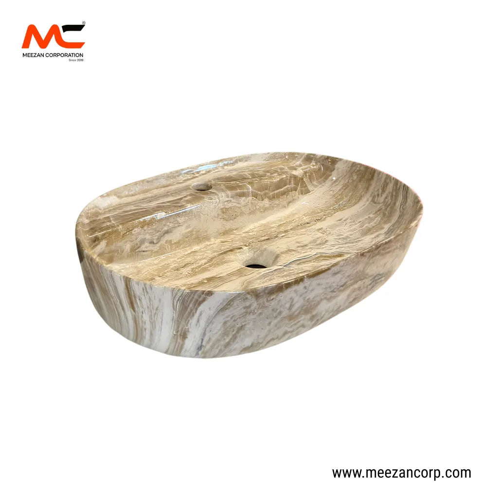 Vanity Art Bowl – Oval Luxury Amber Onyx Marble-Pattern Ceramic