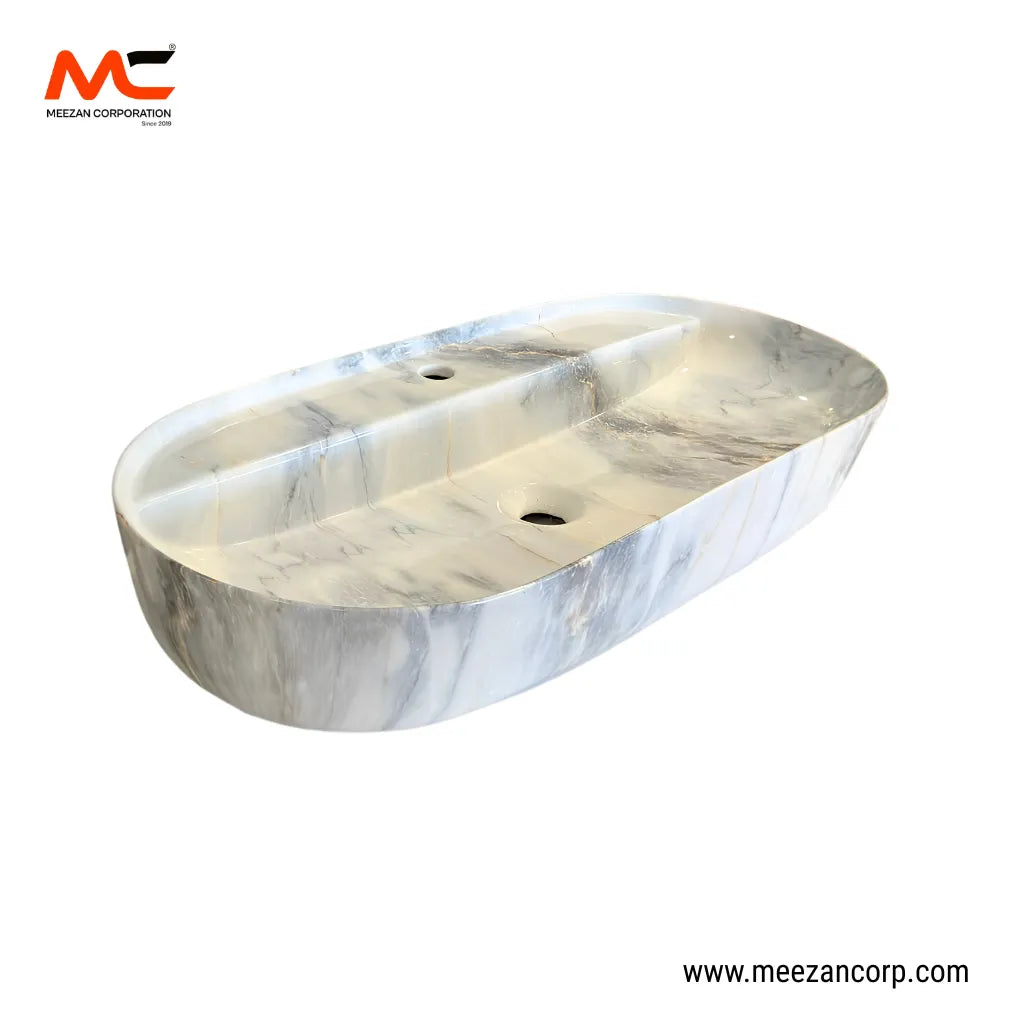 Vanity Art Bowl – Oval Luxury Marble-Pattern Tile Ceramic