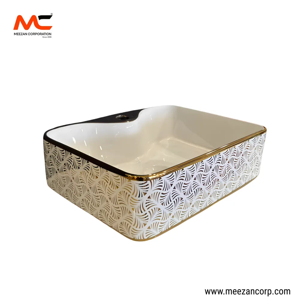 Vanity Art Bowl – Square Art Deco Gold Fan White Ceramic