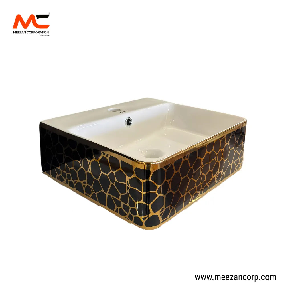 Vanity Art Bowl – Square Black & Gold Giraffe Mosaic Ceramic
