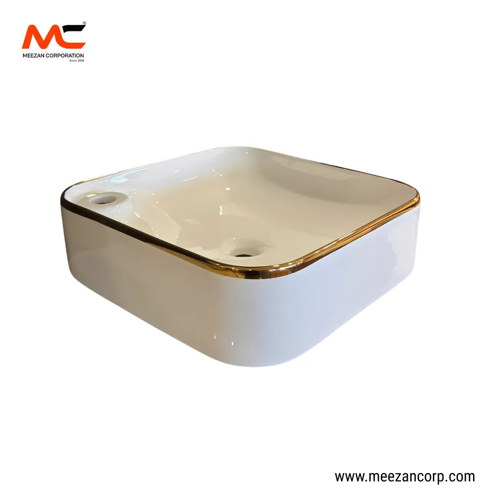 Vanity Art Bowl – Square Luxury Full Gold & Gloss Black Ceramic