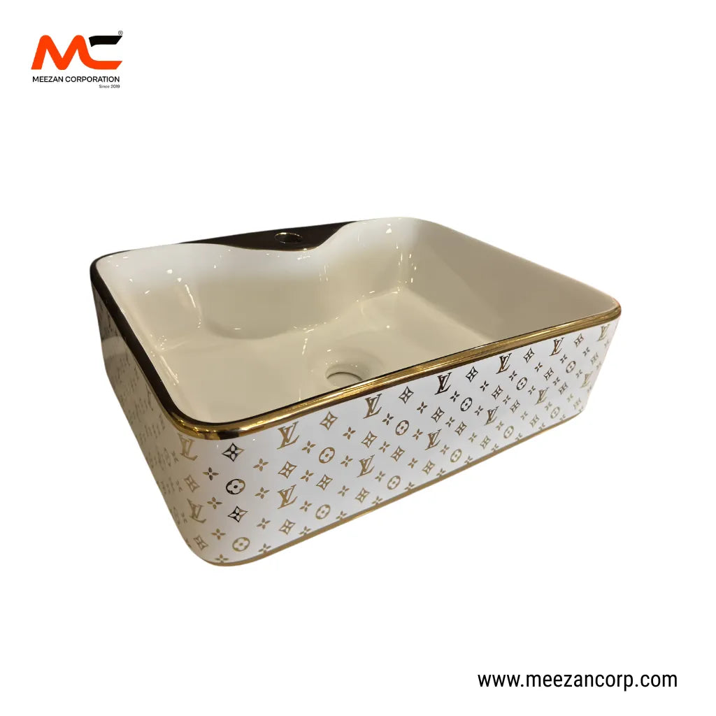 Vanity Art Bowl – Square Luxury Monogram White & Gold Ceramic