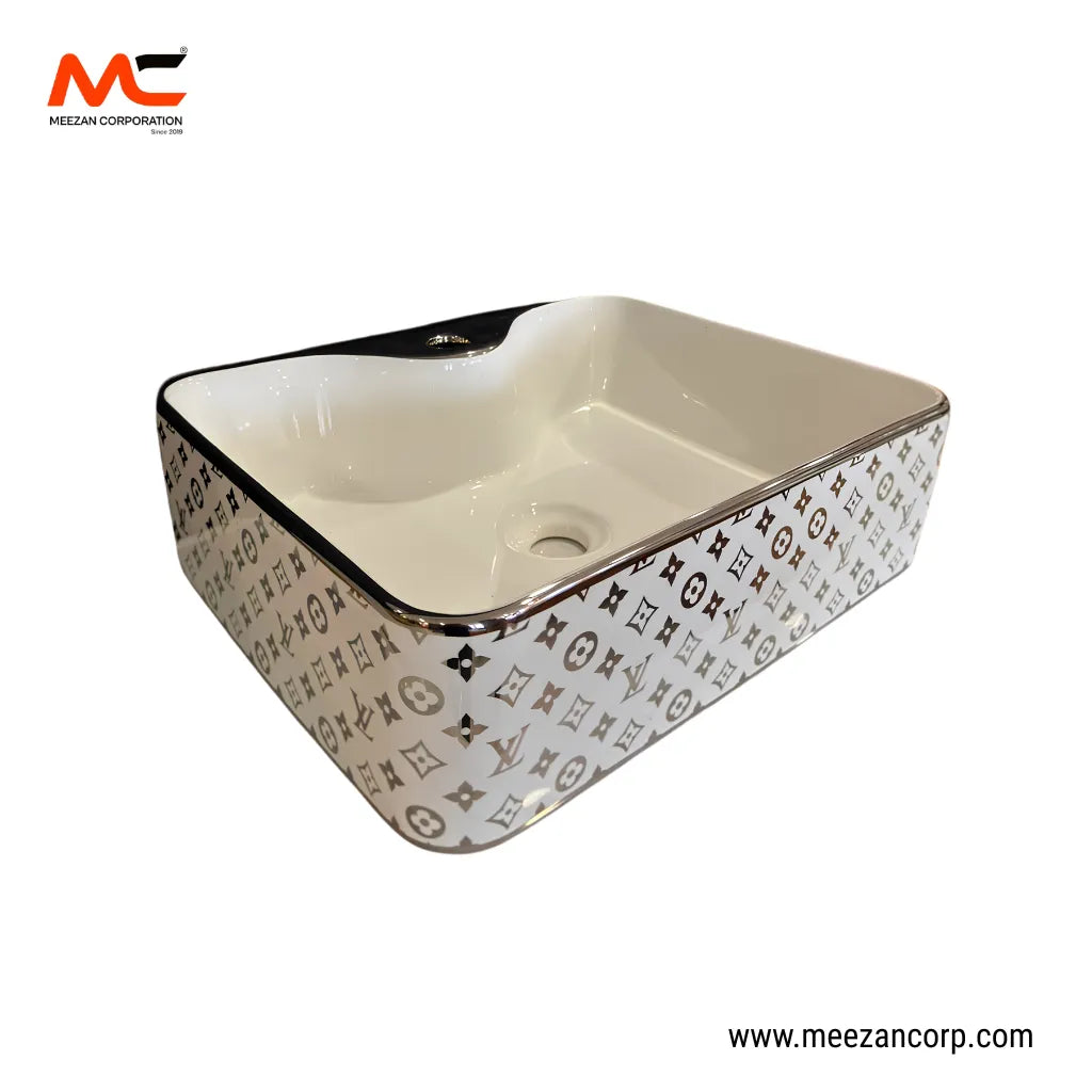 Vanity Art Bowl – Square Luxury Monogram White & Gold Ceramic
