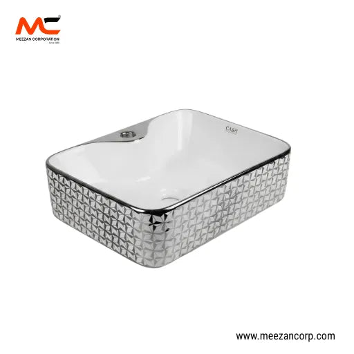 Vanity Art Bowl – Rectangular Luxury Silver Faceted Star-Pattern Ceramic